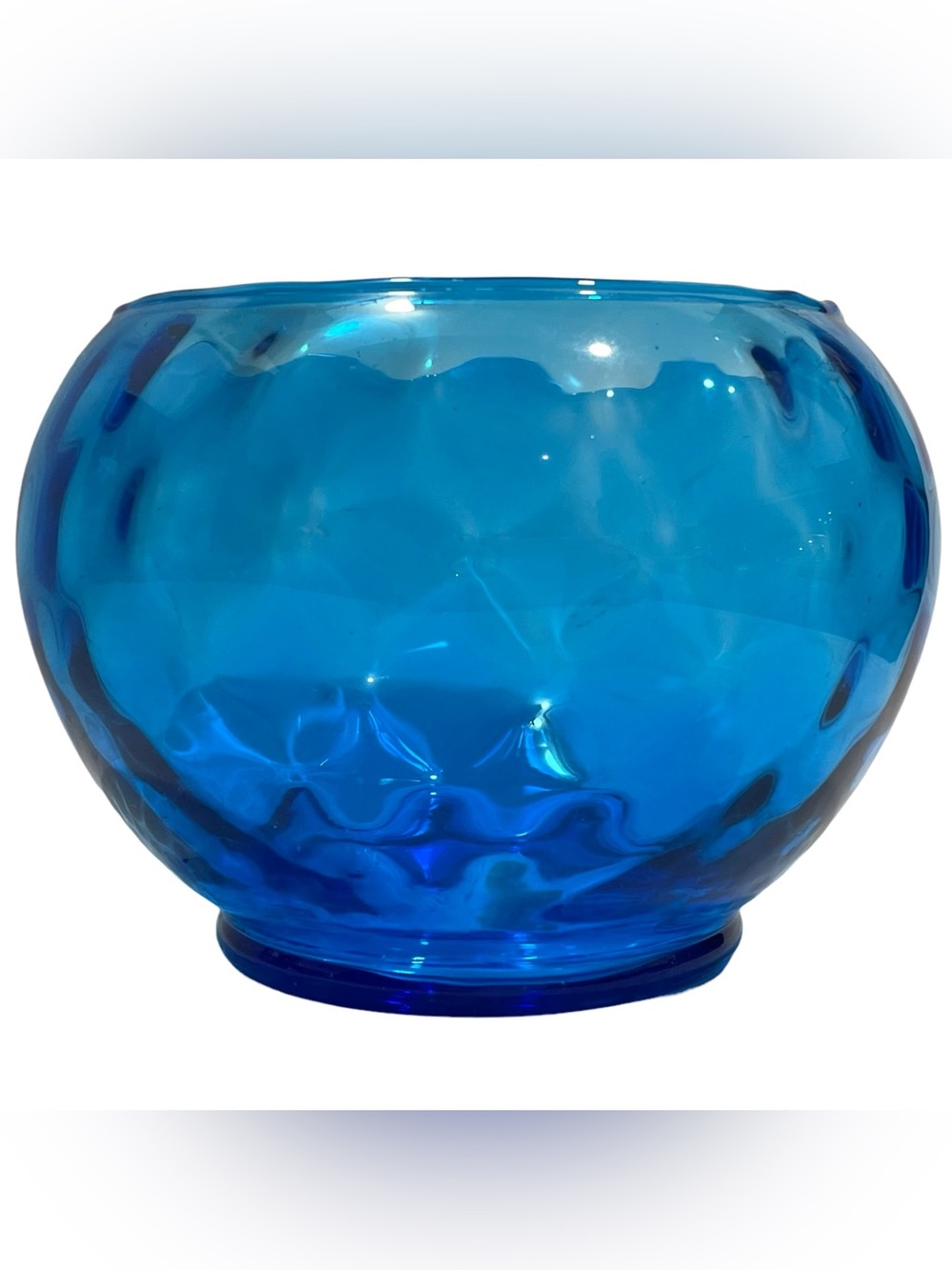 Vintage 1970s Empoli Italy Aqua Blue Diamond Art Glass Candy Bowl